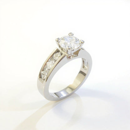 19K White Gold 1.01 CTW Round & Princess Channel-Set Engagement Ring