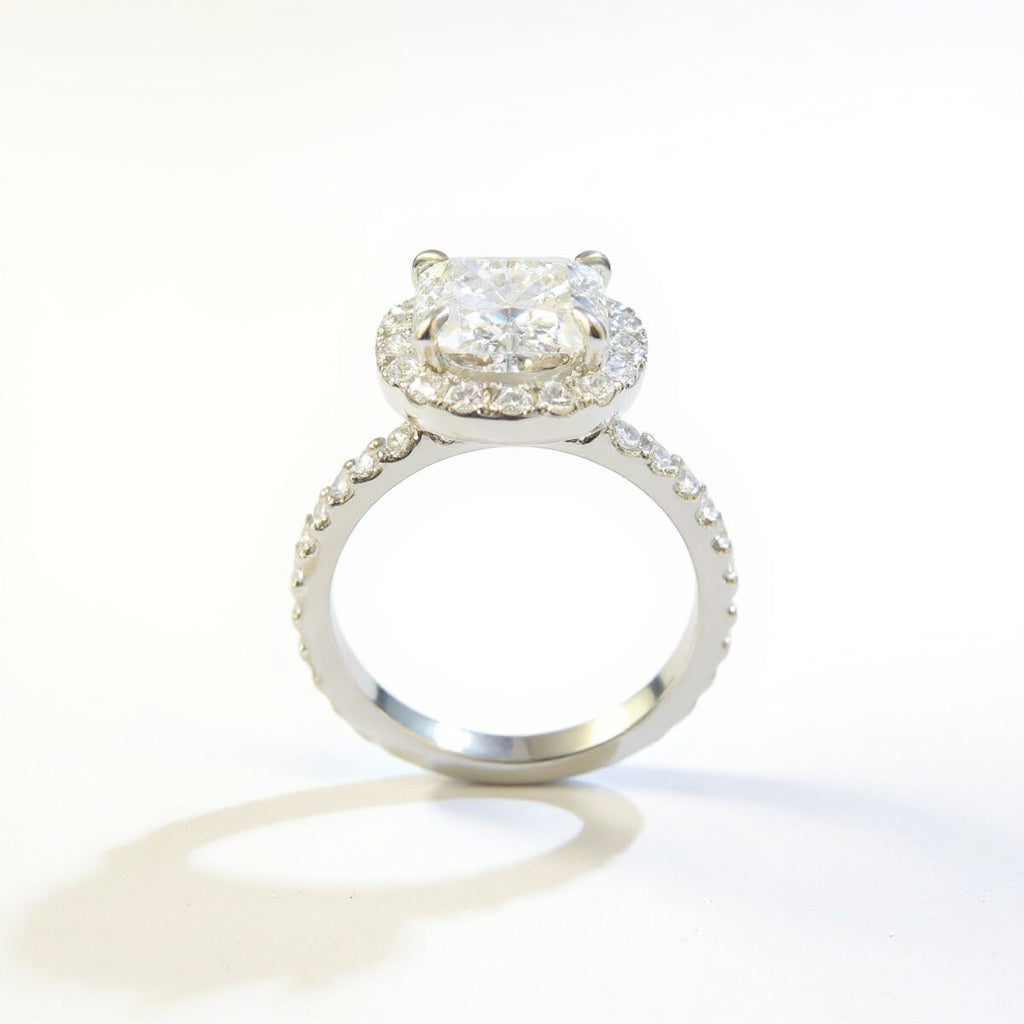 19K White Gold 1.50 CTW Cushion Halo Diamond Engagement Ring-diamondnetjewellery
