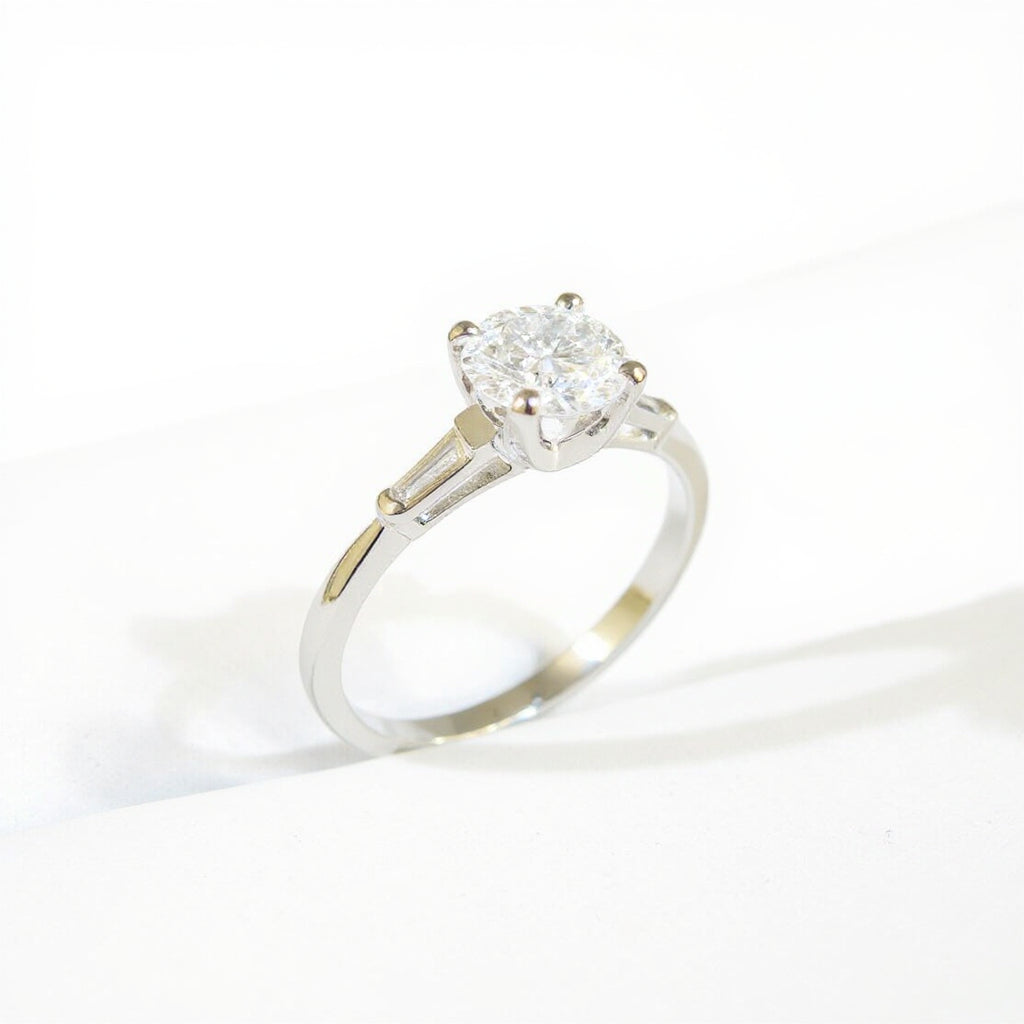 14K White Gold 1.12 CTW Tapered Baguette Three-Stone Diamond Engagement Ring