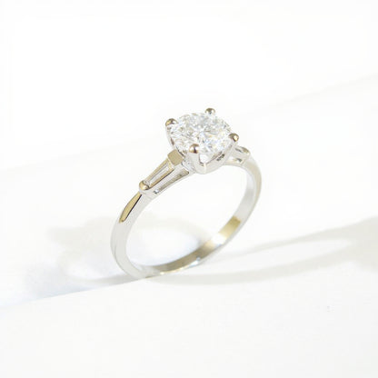 14K White Gold 1.12 CTW Tapered Baguette Three-Stone Diamond Engagement Ring