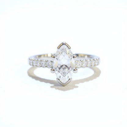 19K White Gold 0.70 CTW Marquise Micro-Pavé Diamond Engagement Ring