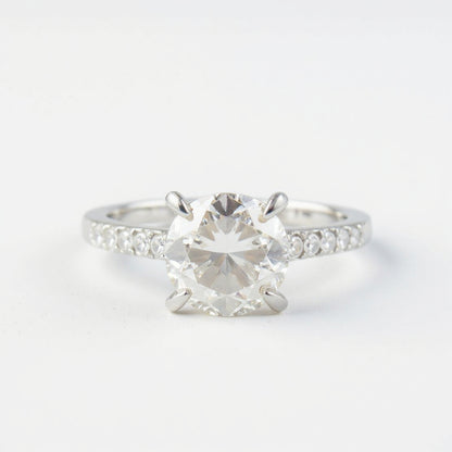 19K White Gold 1.70 CTW Round Brilliant Invisible Halo Pavé Band Diamond Engagement Ring