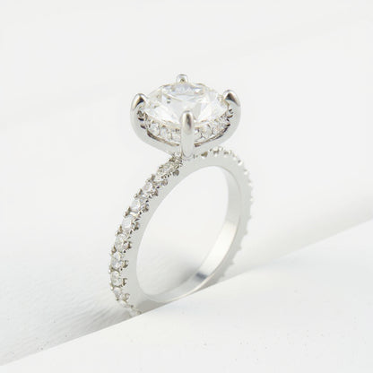 19K White Gold 1.70 CTW Round Brilliant Invisible Halo Pavé Band Diamond Engagement Ring