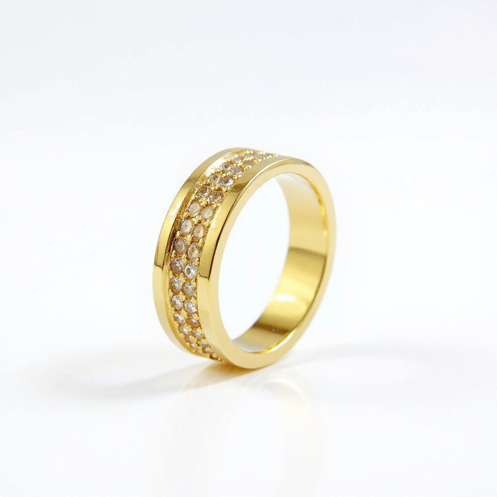 18K Yellow Gold Cognac Diamond Pave Men’s Wedding Band