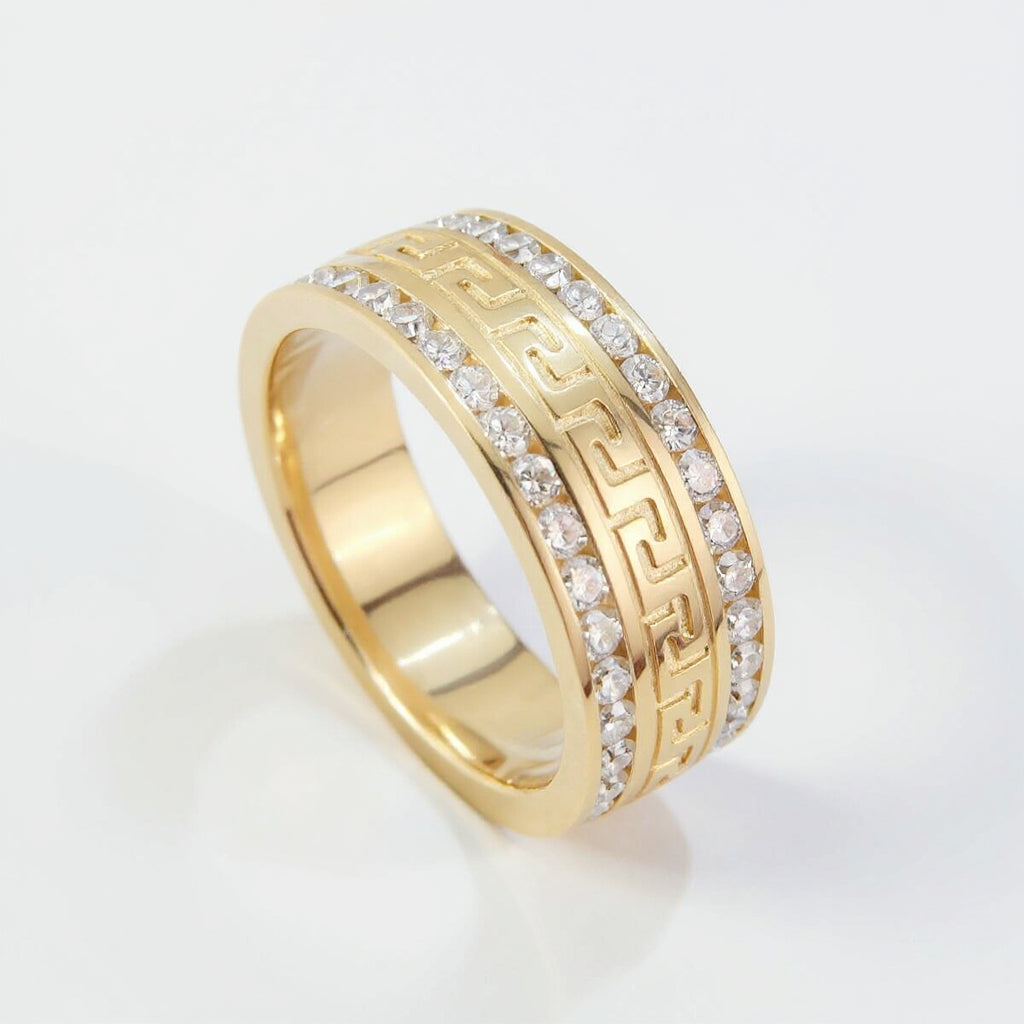 18K Yellow Gold 2.00 CTW Diamond Greek Key Men’s Wedding Band