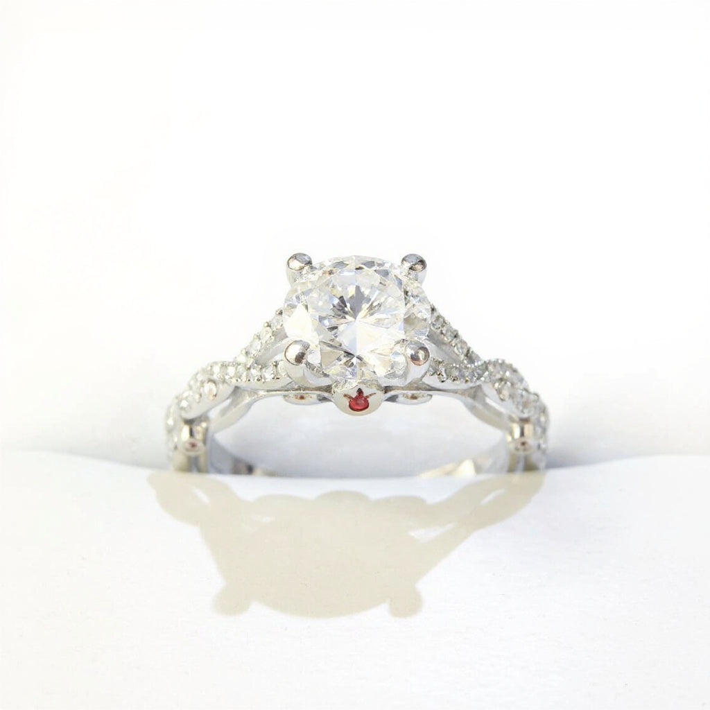 19K White Gold 1.80 CTW Round Brilliant Twisted Pavé Engagement Ring