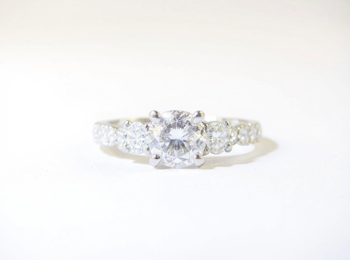 19K White Gold 1.40 CTW Round Three-Stone Diamond Engagement Ring