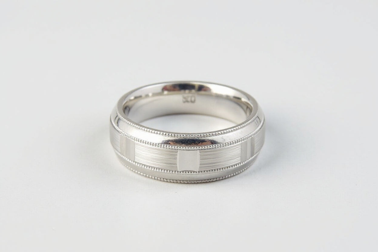 10K White Gold 6mm Step-Cut Panel Men’s Wedding Band