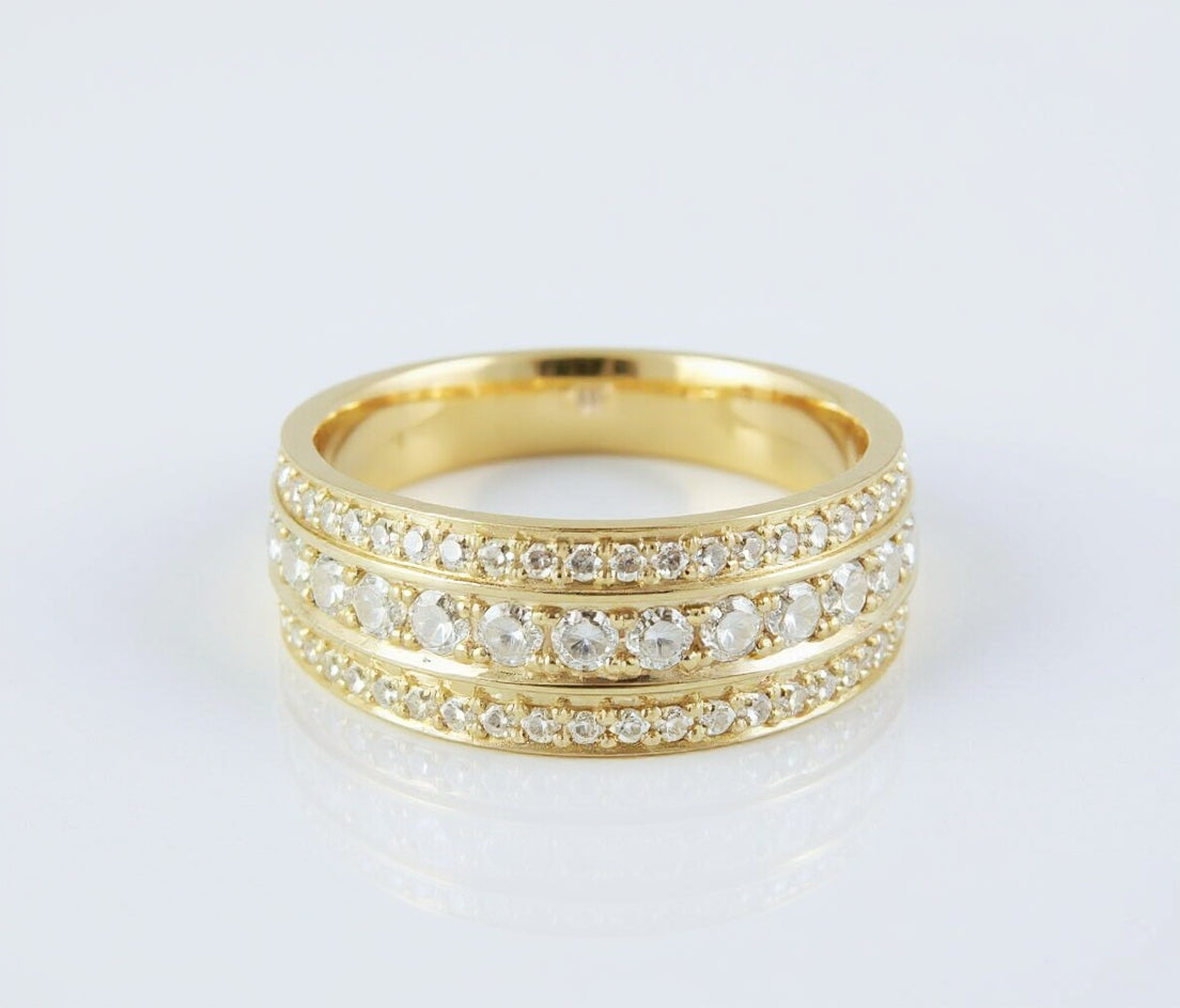 18K Yellow Gold 10mm 3.00 CTW Triple-Row Pave Diamond Men’s Wedding Band