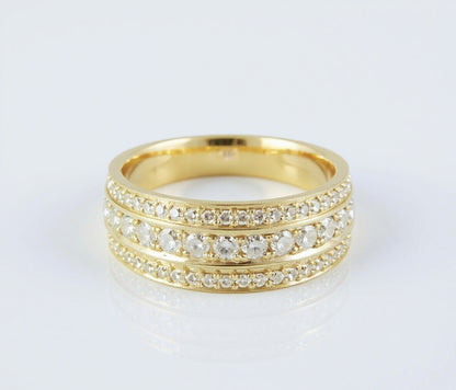 18K Yellow Gold 10mm 3.00 CTW Triple-Row Pave Diamond Men’s Wedding Band