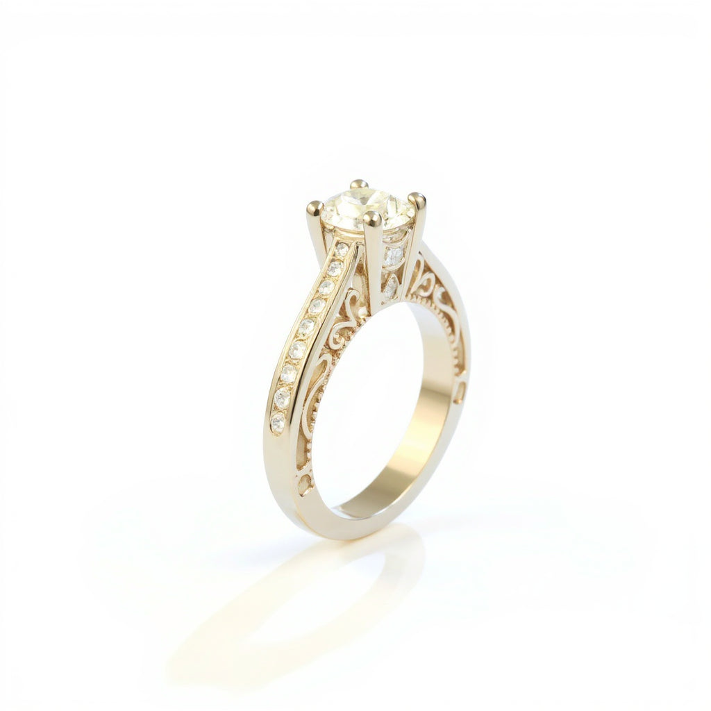 19K White & 18K Rose Gold 0.90 CTW Vintage Milgrain Diamond Engagement Ring