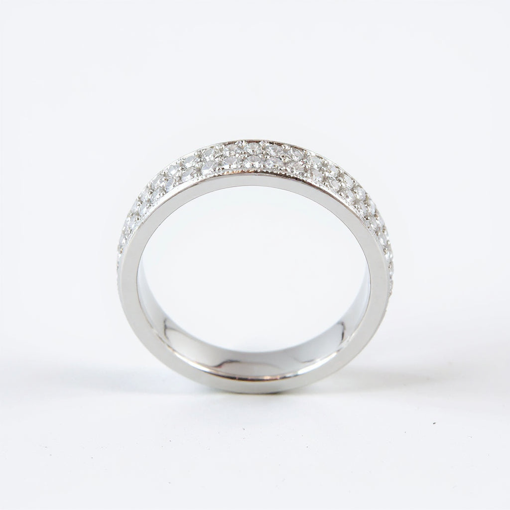 19K White Gold 3mm Pave Diamond Men’s Wedding Band