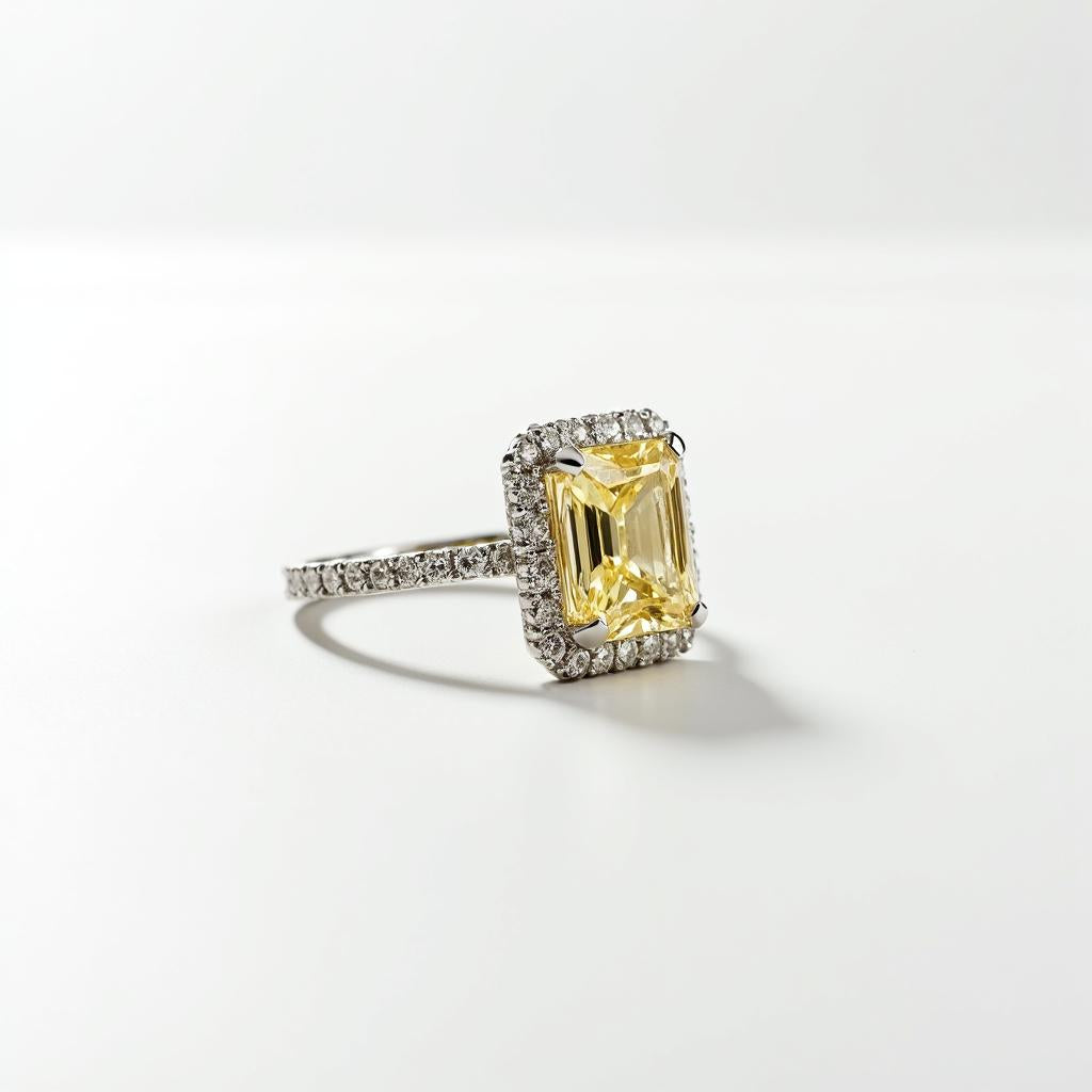 18K White Gold 1.53 CTW Light Yellow Emerald Cut Diamond Halo Engagement Ring