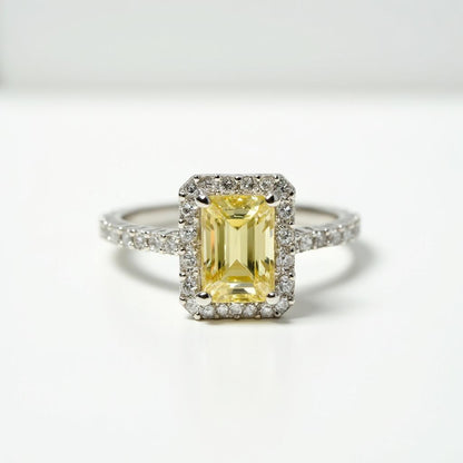 18K White Gold 1.53 CTW Light Yellow Emerald Cut Diamond Halo Engagement Ring