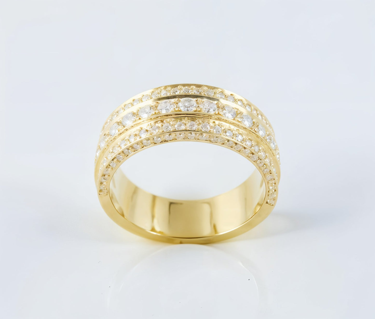 18K Yellow Gold 10mm 3.00 CTW Triple-Row Pave Diamond Men’s Wedding Band