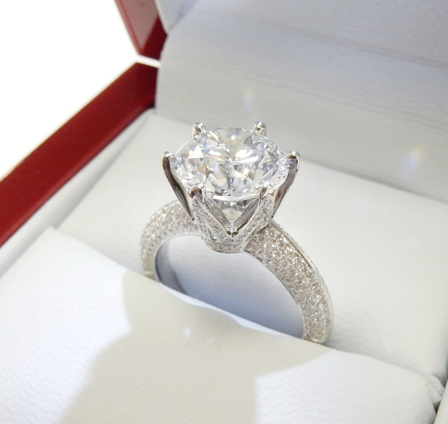 Platinum 3.5 CTW Round Brilliant Pavé Band Solitaire Diamond Engagement Ring