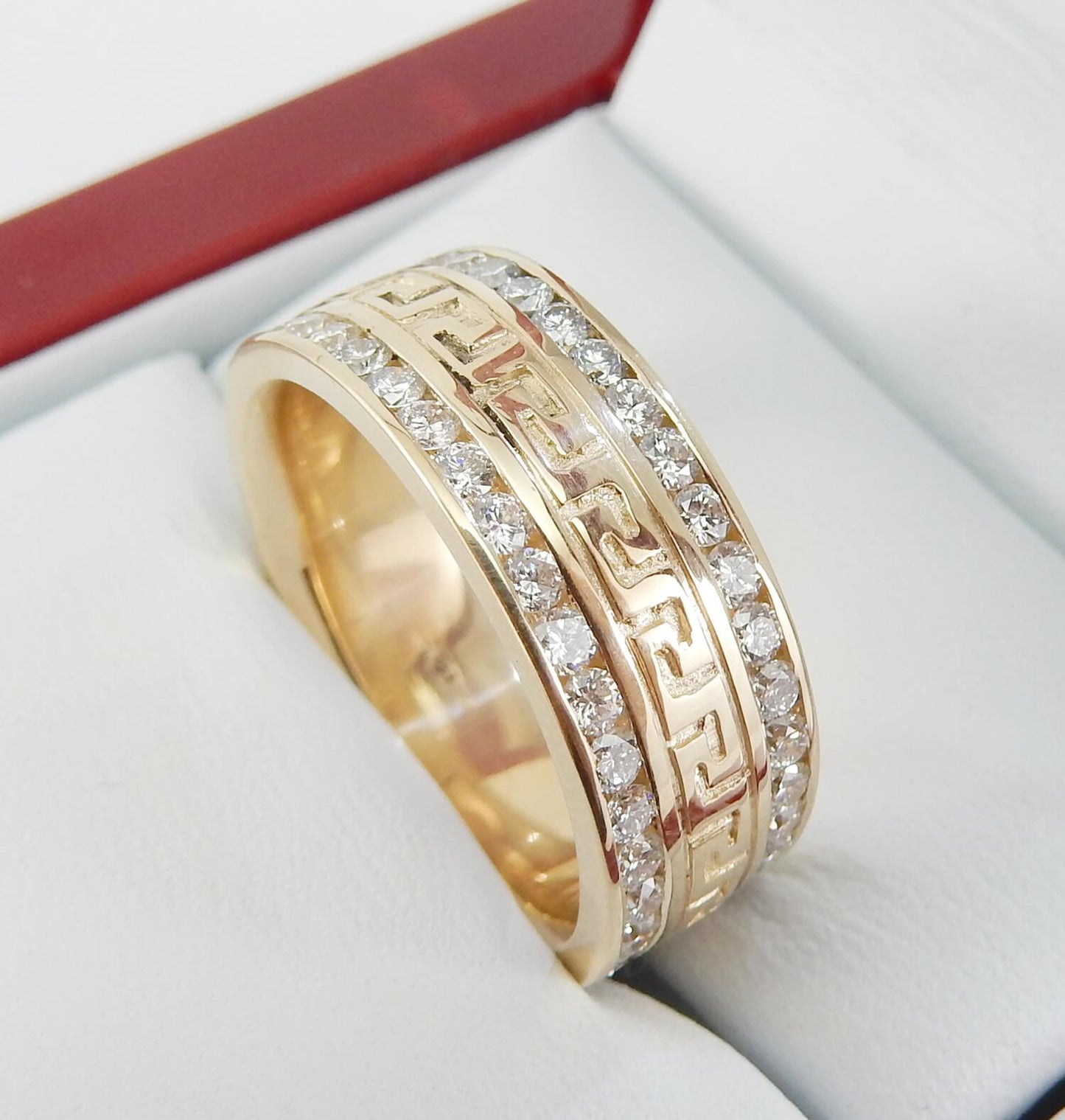 18K Yellow Gold 2.00 CTW Diamond Greek Key Men’s Wedding Band