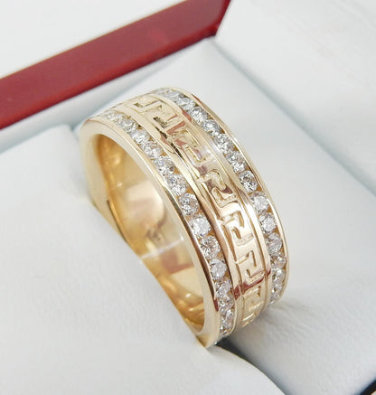18K Yellow Gold 2.00 CTW Diamond Greek Key Men’s Wedding Band