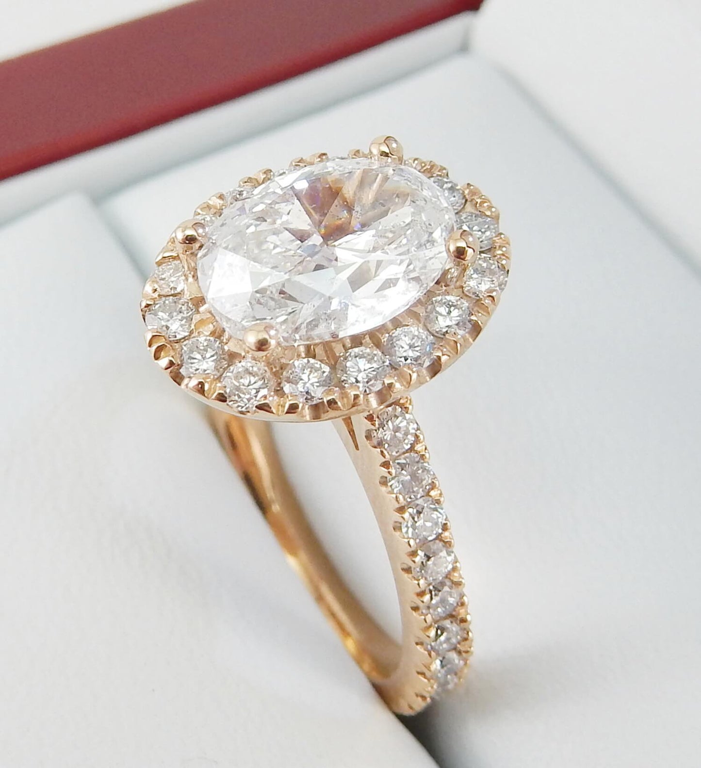 18K Rose Gold 1.70 CTW Oval Halo Diamond Engagement Ring-diamondnetjewellery