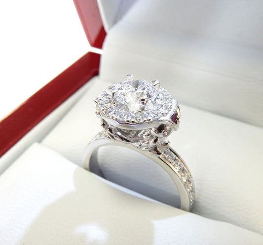 19K White Gold 0.72 CTW Owl-Design Diamond Engagement Ring
