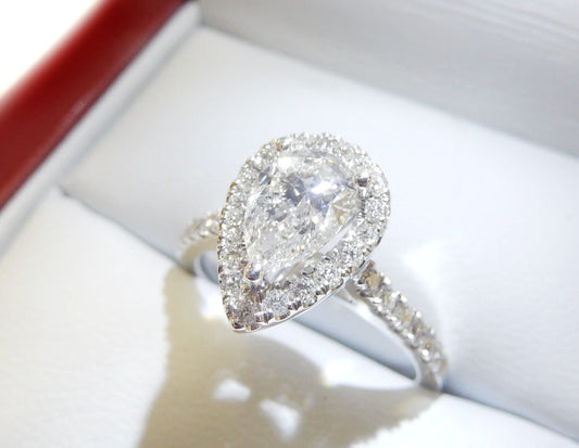 14K White Gold 1.00 CTW Pear Diamond Halo Engagement Ring