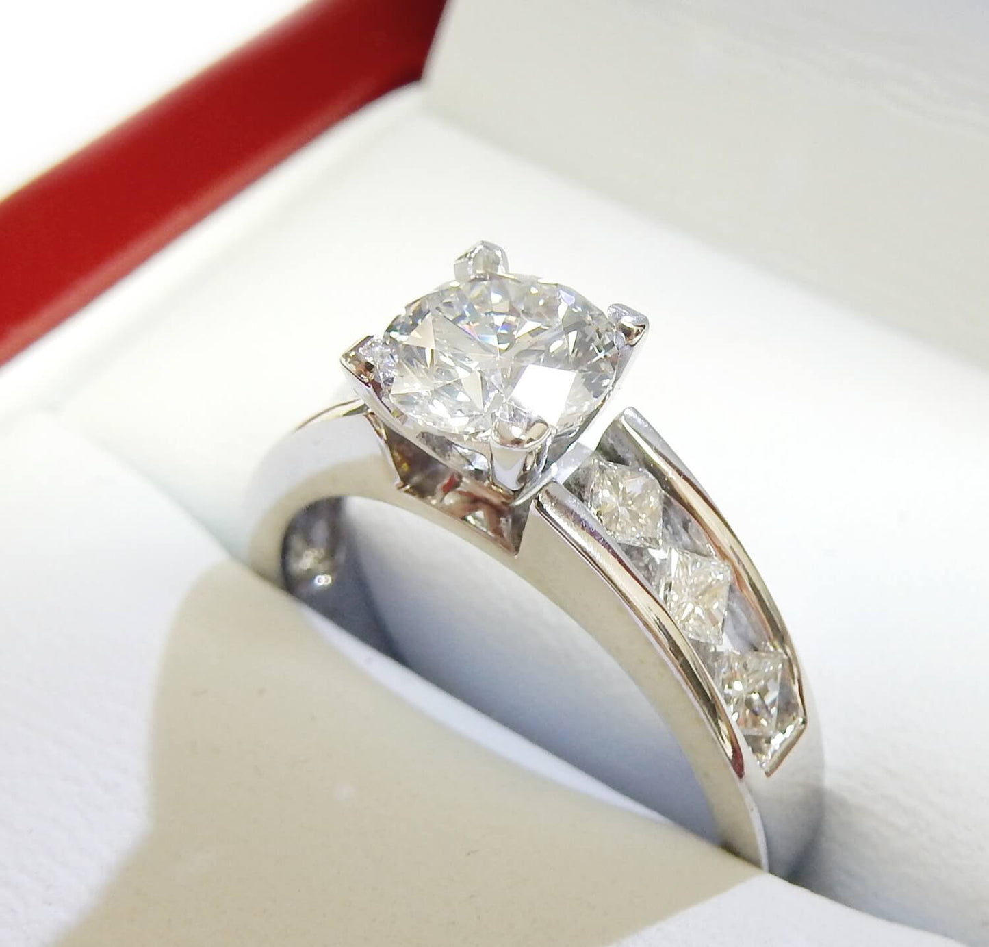 19K White Gold 1.01 CTW Round & Princess Channel-Set Engagement Ring