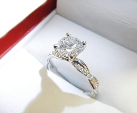 19K White Gold 1.00 CTW Round Twisted-Shank Diamond Engagement Ring