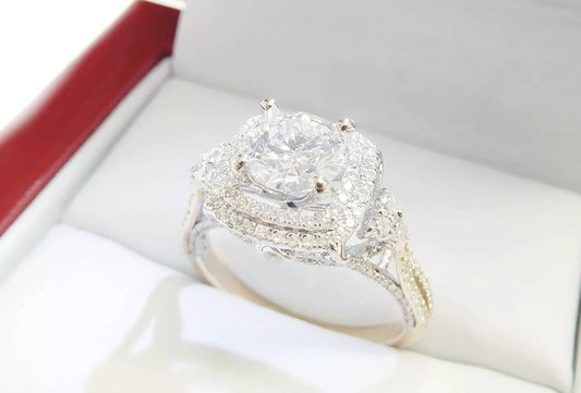 14K White & Rose Gold 1 CTW Round Halo Engagement Ring