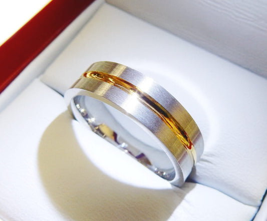14K White & Yellow Gold Two-Tone 8mm Men’s Groove Wedding Band