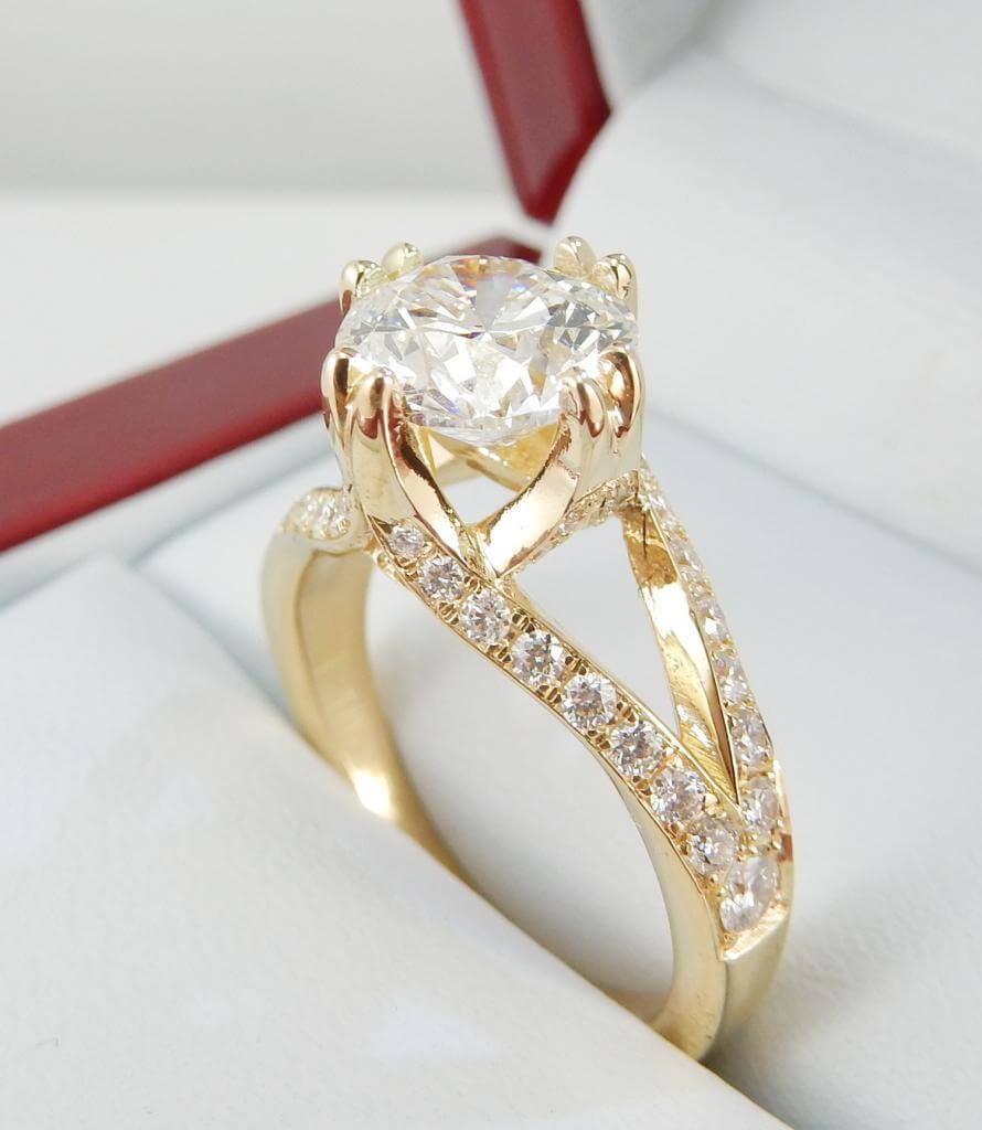 2ct Yellow Gold Split Shank Engagement Ring Style #4253 - DiamondNet