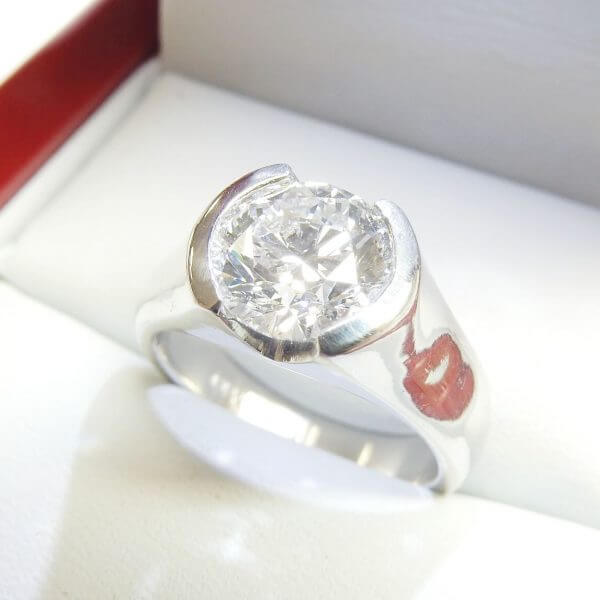 Platinum solitaire bezel diamond engagement ring gla