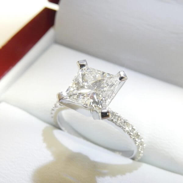 Princess diamond engagement ring micro pave