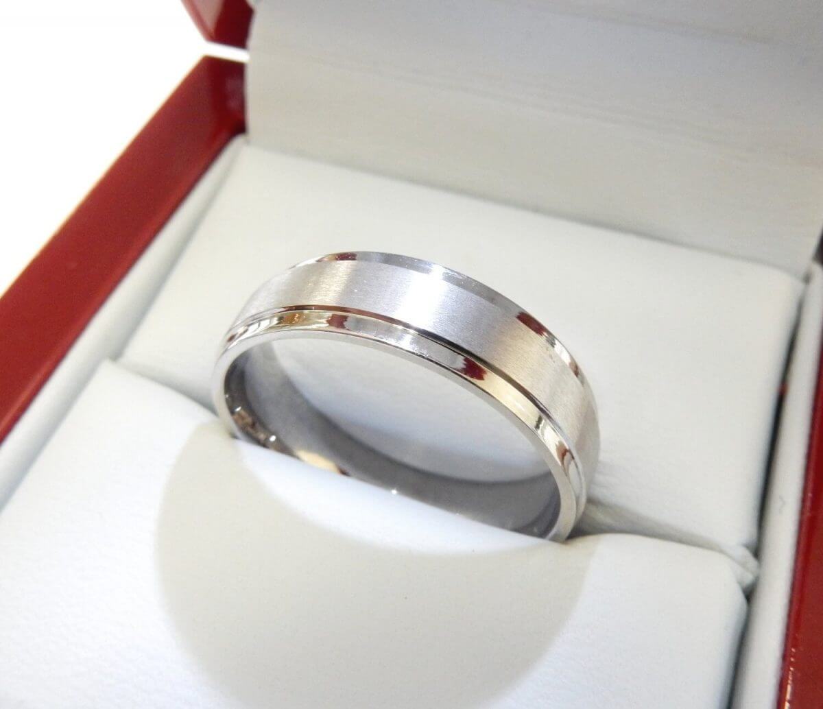 White gold mans wedding band bead blast polished finish