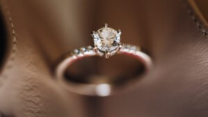 Six-prong diamond engagement ring