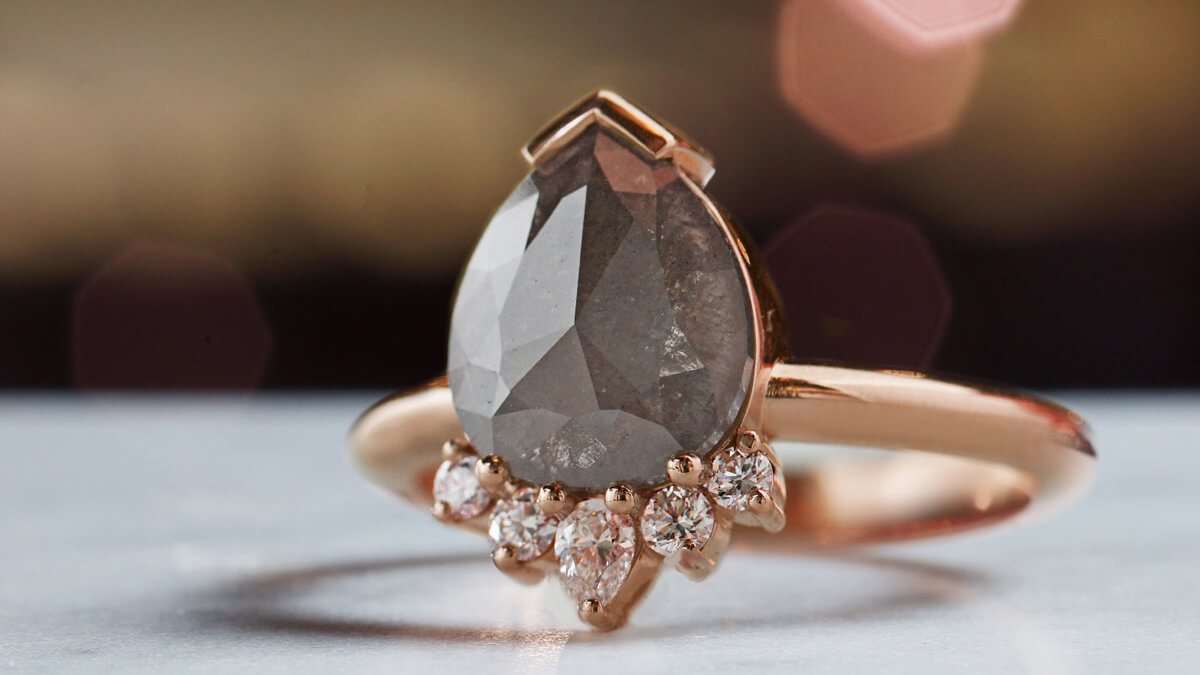 Grey diamond rose gold engagement ring
