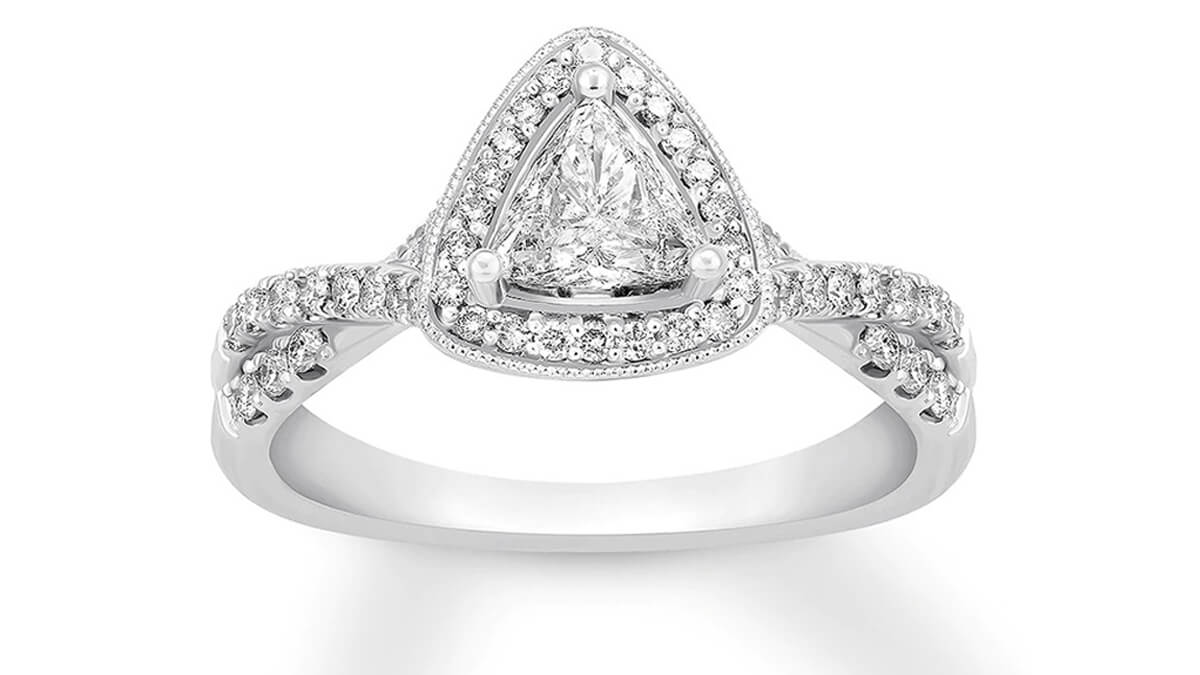 Curved Triangle Diamond Ring