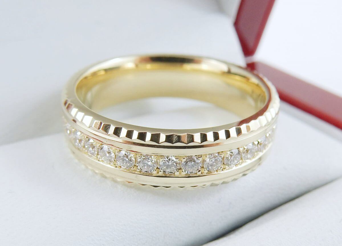 Fluted Bezel Style Man's Diamond Wedding Band - Channi - DiamondNet