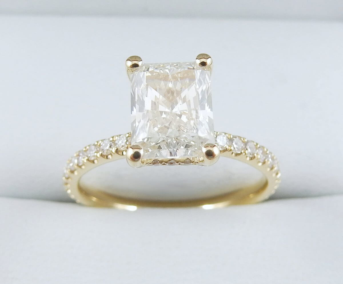 1.50ct Radiant Diamond Yellow Gold Hidden Halo ring