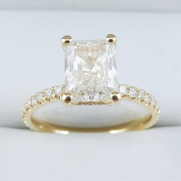 1.50ct Radiant Diamond Yellow Gold Hidden Halo ring