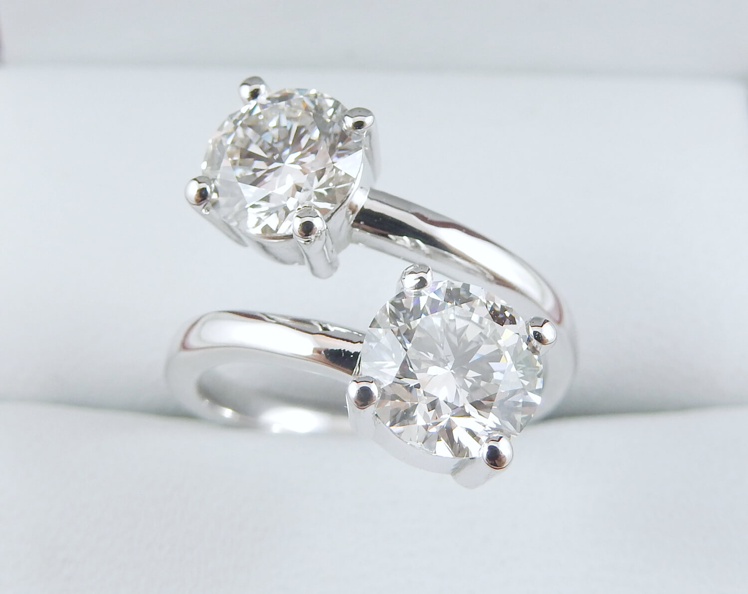 Ria Round Natural Diamond 0.50 ctw Women Split Shank 2 Stone Engagement Ring  14K White Gold | TriJewels
