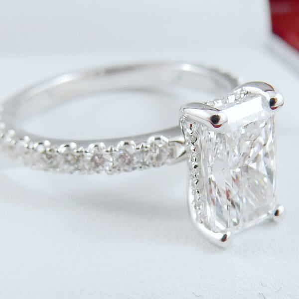 1.27ct 19K White Gold Radiant Diamond Engagement Ring with Hidden Halo