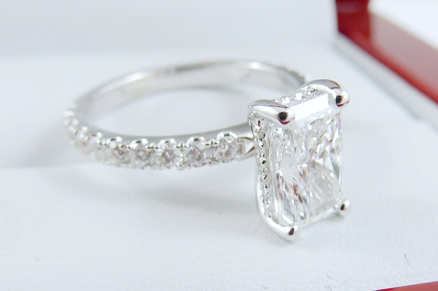 Hidden Halo Petite Radiant Cut Diamond Engagement Ring In 14K White ...