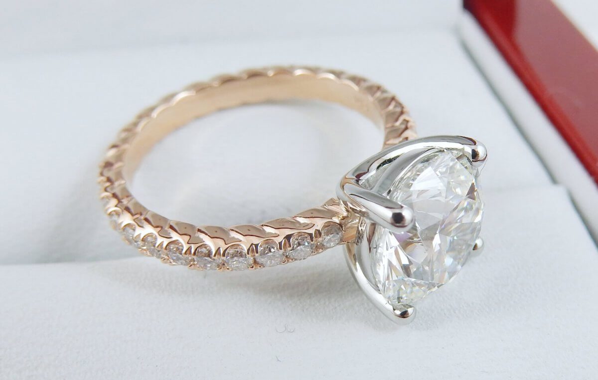 2.50ct 18k Rose Gold Rope Design Round Brilliant Diamond Solitaire Ring