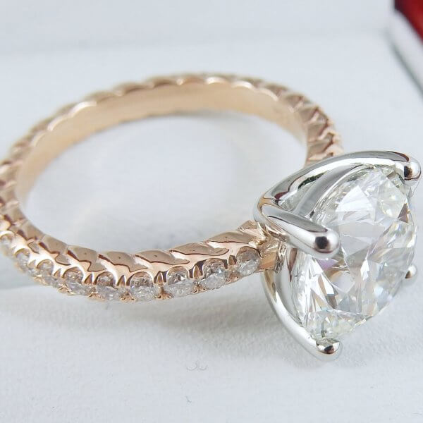 2.50ct 18k Rose Gold Rope Design Round Brilliant Diamond Solitaire Ring