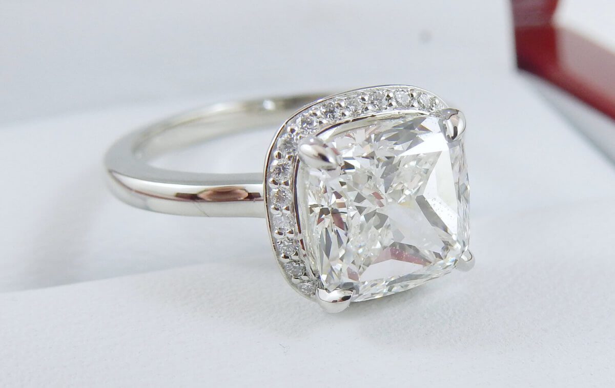 .00ct Cushion Diamond Engagement Ring with Knife Edge Halo