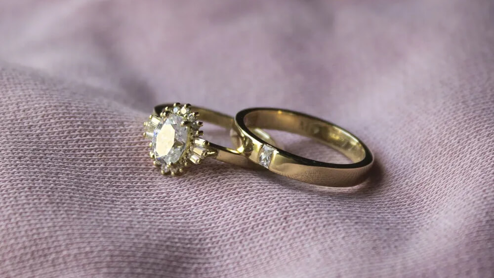 Yellow gold halo engagement ring
