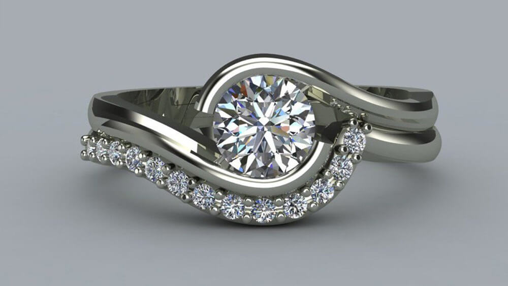 Curved bypass diamond wedding ring