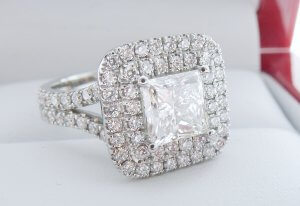 1.53ct Princess Diamond with Double Diamond Halo and Split-Shank Ring