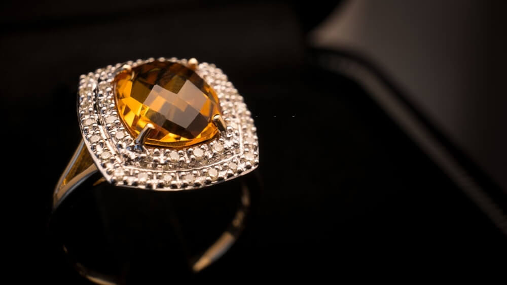 Citrine ring on shine table