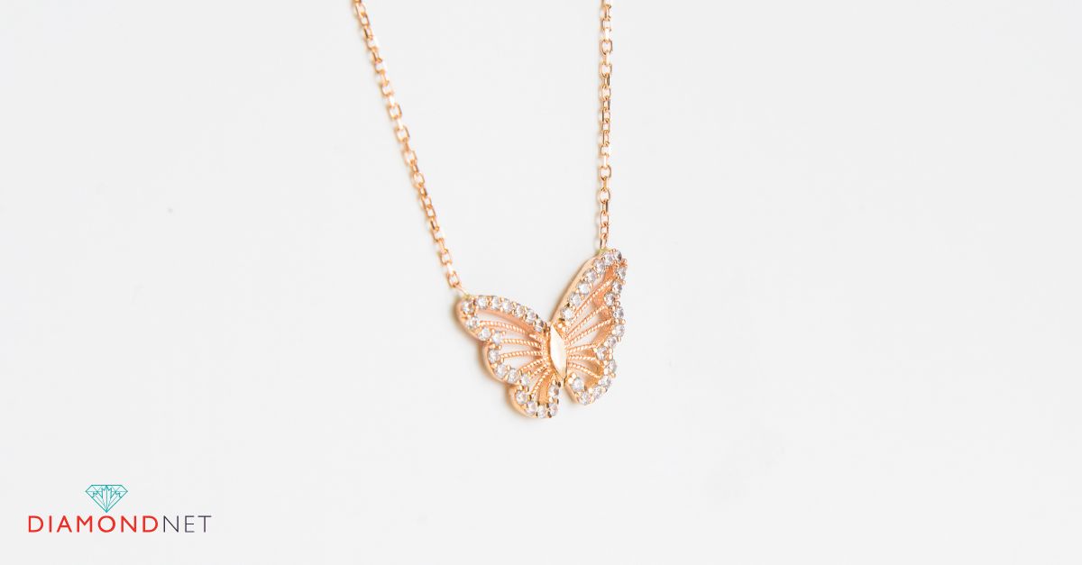 Gold butterfly necklace, part of a custom butterfly jewellery collection